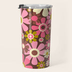 60s 70s Retro Floral Garden Cheerful Flower Pattern in Brown Pink Avocado Travel Mug Gallery Image 3