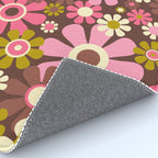60s 70s Retro Floral Garden Cheerful Flower Pattern in Brown Pink Avocado Rug Gallery Image 4