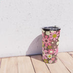 60s 70s Retro Floral Garden Cheerful Flower Pattern in Brown Pink Avocado Travel Mug Gallery Image 4