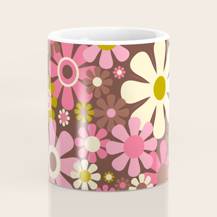 60s 70s Retro Floral Garden Cheerful Flower Pattern in Brown Pink Avocado Coffee Mug Gallery Image 4