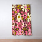 60s 70s Retro Floral Garden Cheerful Flower Pattern in Brown Pink Avocado Window Curtain Gallery Image 3