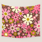 60s 70s Retro Floral Garden Cheerful Flower Pattern in Brown Pink Avocado Wall Tapestry Gallery Image 4