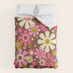 60s 70s Retro Floral Garden Cheerful Flower Pattern in Brown Pink Avocado Comforter Gallery Image 6