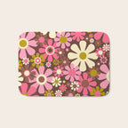 60s 70s Retro Floral Garden Cheerful Flower Pattern in Brown Pink Avocado Bath Mat Gallery Image 1