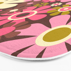 60s 70s Retro Floral Garden Cheerful Flower Pattern in Brown Pink Avocado Bath Mat Gallery Image 3