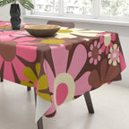 60s 70s Retro Floral Garden Cheerful Flower Pattern in Brown Pink Avocado Tablecloth Gallery Image 3