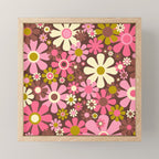 60s 70s Retro Floral Garden Cheerful Flower Pattern in Brown Pink Avocado Mini Art Print Gallery Image 1