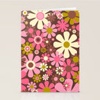 60s 70s Retro Floral Garden Cheerful Flower Pattern in Brown Pink Avocado Stationery Card Gallery Image 2