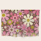 60s 70s Retro Floral Garden Cheerful Flower Pattern in Brown Pink Avocado Wall Hanging Gallery Image 1