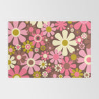 60s 70s Retro Floral Garden Cheerful Flower Pattern in Brown Pink Avocado Rug Gallery Image 2