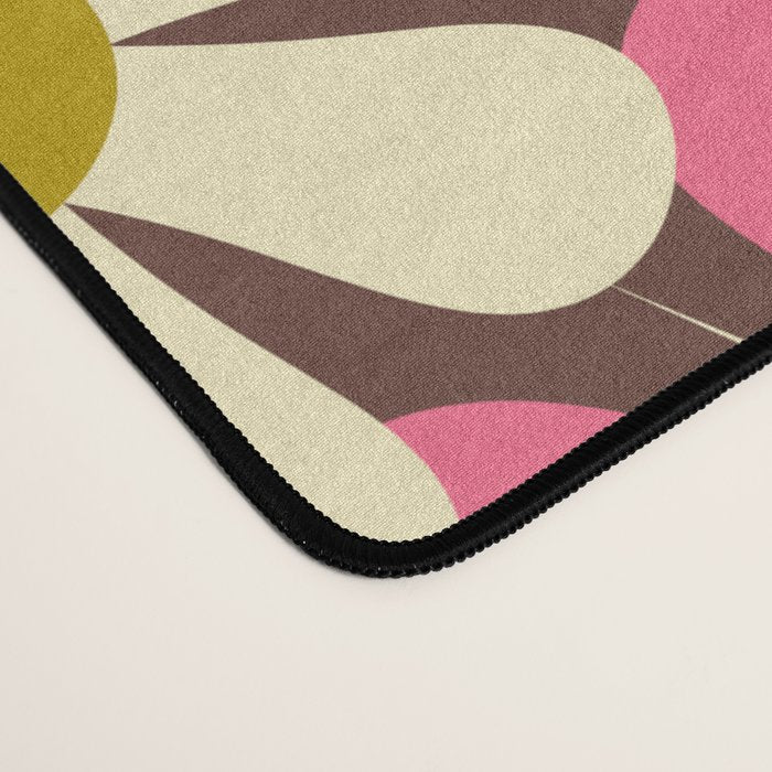 60s 70s Retro Floral Garden Cheerful Flower Pattern in Brown Pink Avocado Desk Mat Gallery Image 4