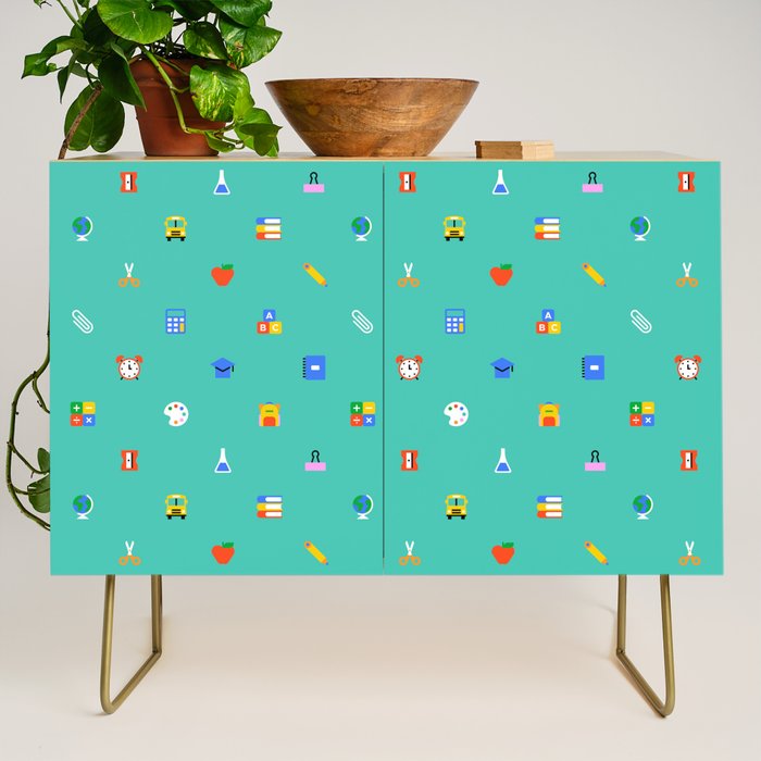 Colorful back to school sticker icon pattern Credenza Gallery Image 1