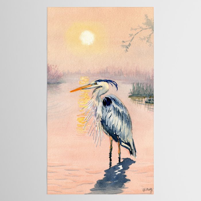 Great Blue Heron at Sunset Tablecloth Gallery Image 2