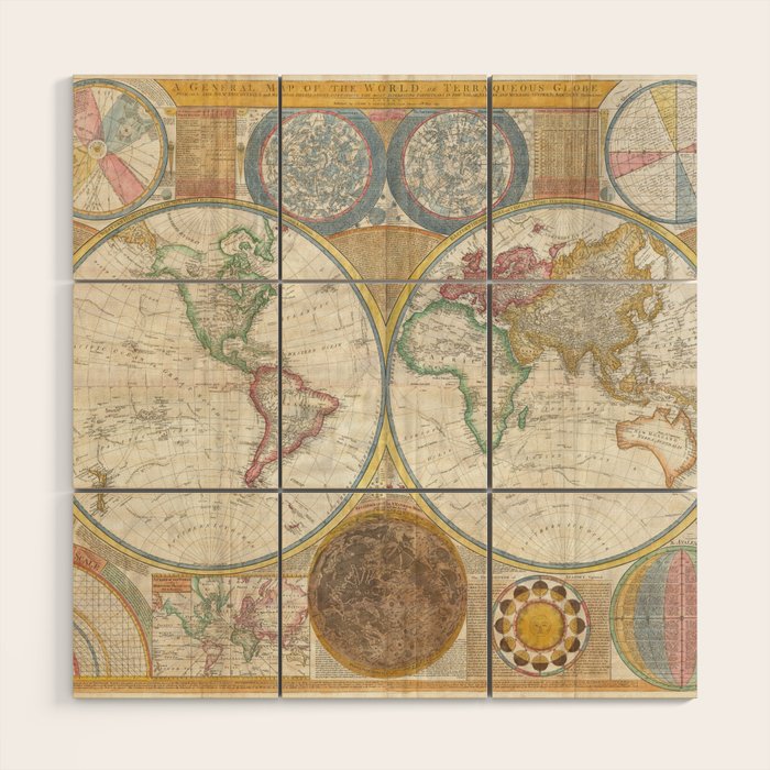 ancient map of the world Wood Wall Art Gallery Image 1