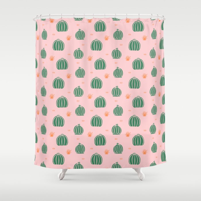 Vintage succulent cactus plant pattern Shower Curtain Gallery Image 1