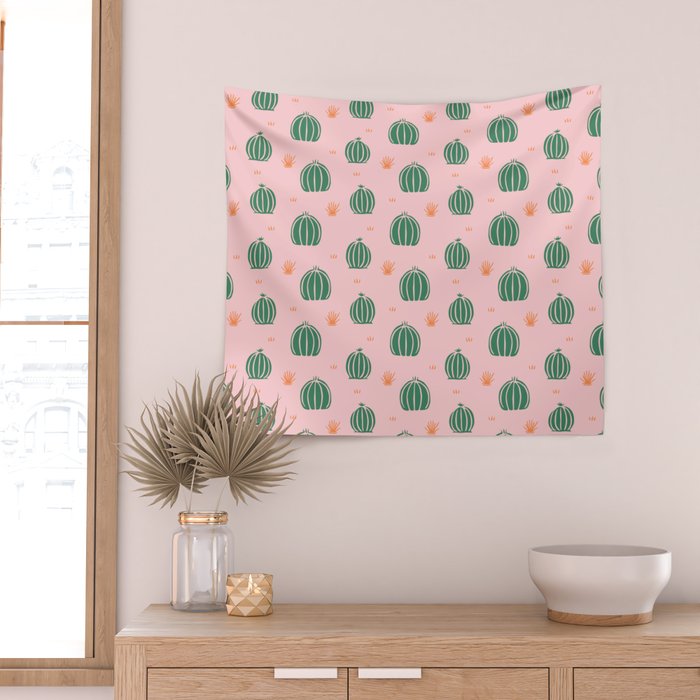 Vintage succulent cactus plant pattern Wall Tapestry Gallery Image 2