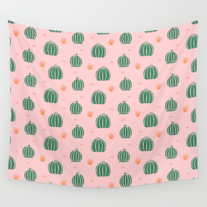 Vintage succulent cactus plant pattern Wall Tapestry Gallery Image 1