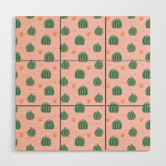 Vintage succulent cactus plant pattern Wood Wall Art Gallery Image 1