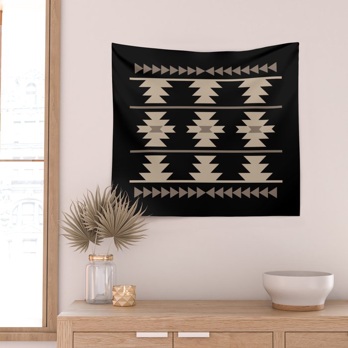 Southwestern Pattern 132 Black and Beige Wall Tapestry Gallery Image 2