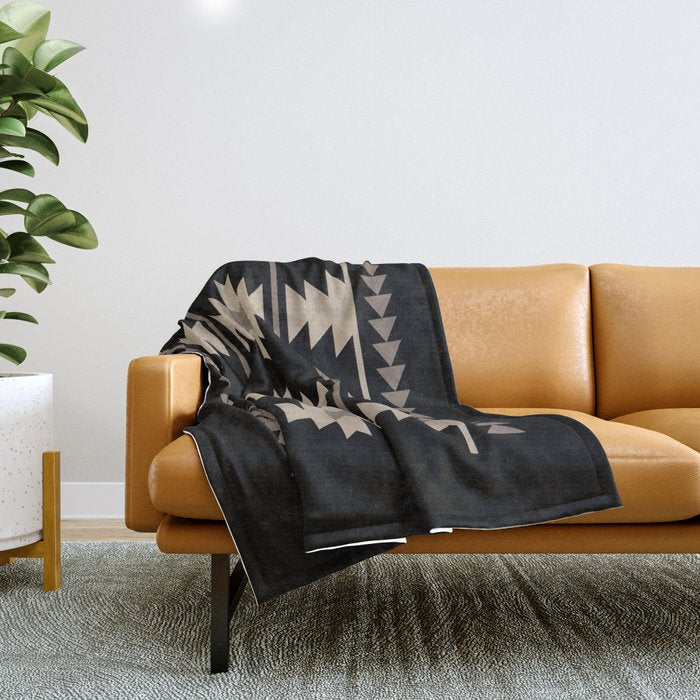 Southwestern Pattern 132 Black and Beige Throw Blanket Gallery Image 1