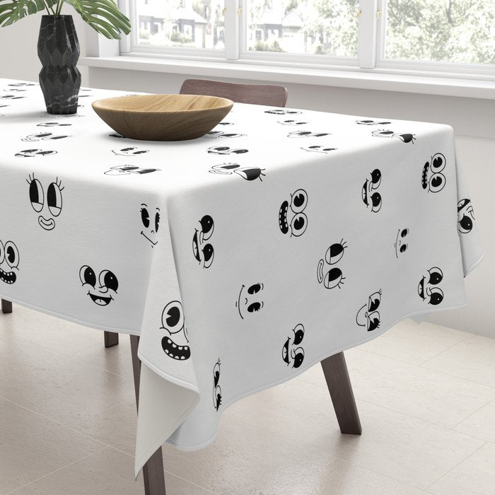 Funny vintage cartoon face doodle pattern Tablecloth Gallery Image 3