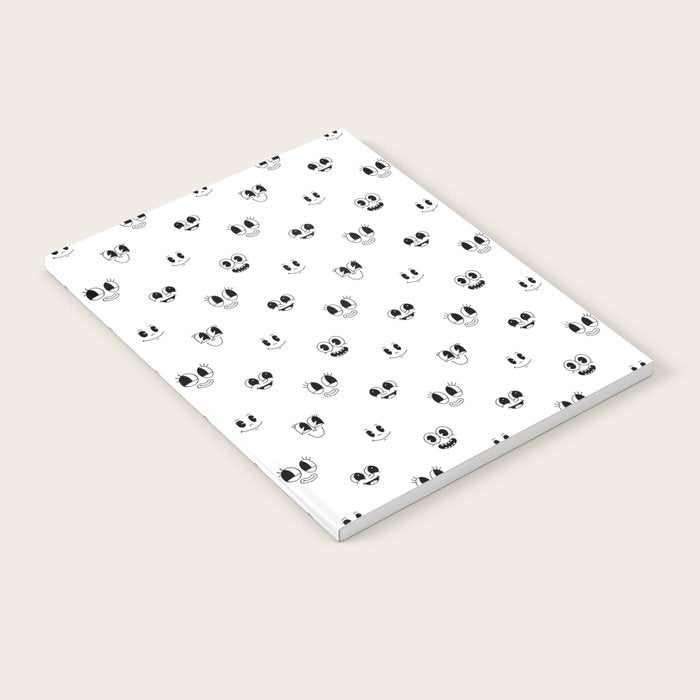 Funny vintage cartoon face doodle pattern Notebook Gallery Image 1