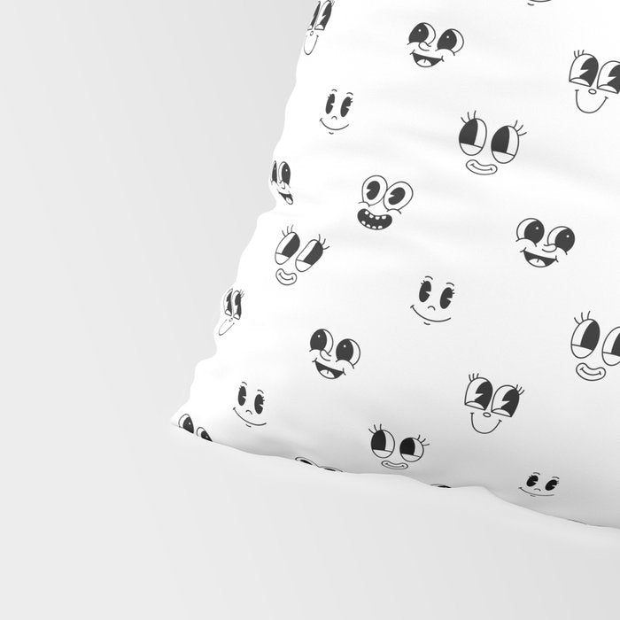 Funny vintage cartoon face doodle pattern Pillow Sham Gallery Image 4