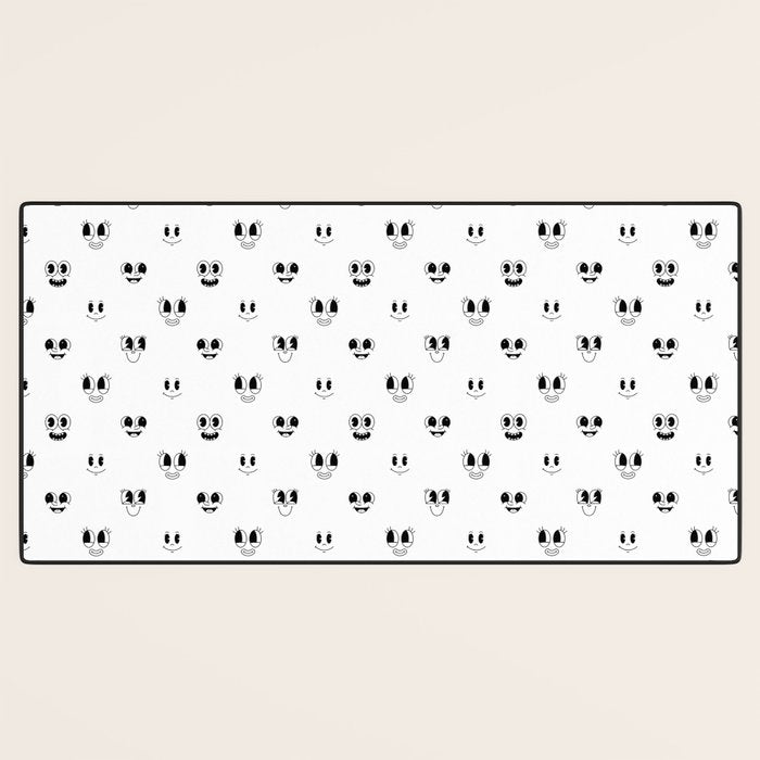 Funny vintage cartoon face doodle pattern Desk Mat Gallery Image 3
