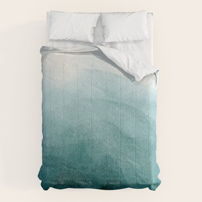 Sunrise in the mountains, dawn, teal, abstract watercolor Comforter Gallery Image 6