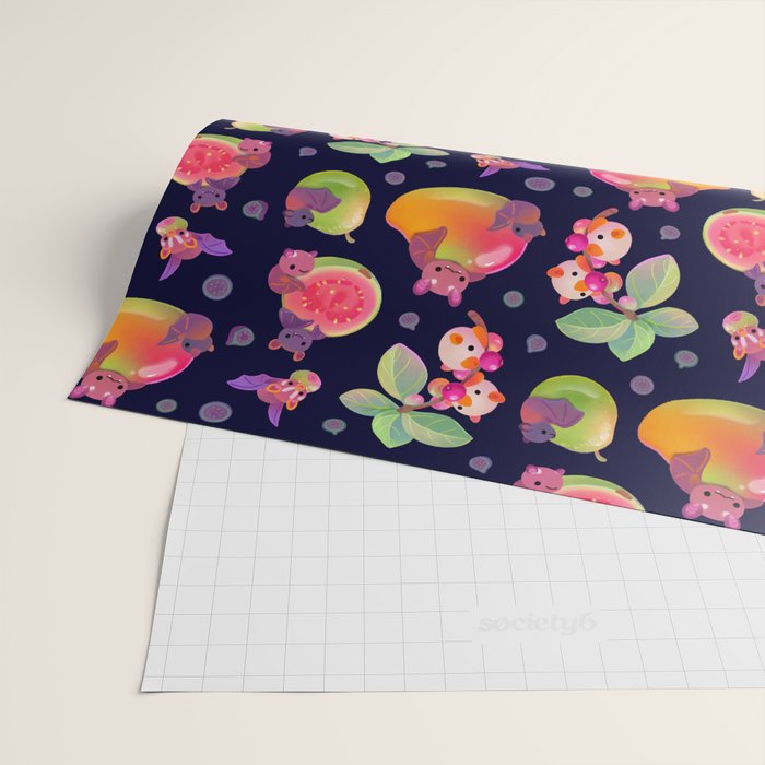 Fruit and bat - dark Wrapping Paper Gallery Image 2