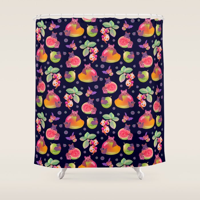 Fruit and bat - dark Shower Curtain Gallery Image 1
