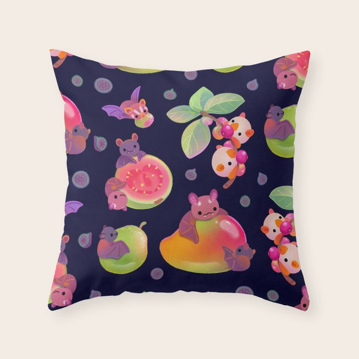 Fruit and bat - dark Throw Pillow Gallery Image 1