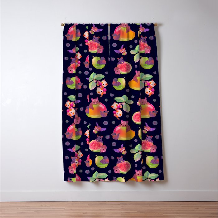 Fruit and bat - dark Window Curtain Gallery Image 3