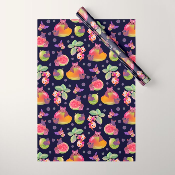 Fruit and bat - dark Wrapping Paper Gallery Image 1