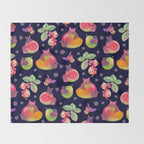 Fruit and bat - dark Throw Blanket Gallery Image 2