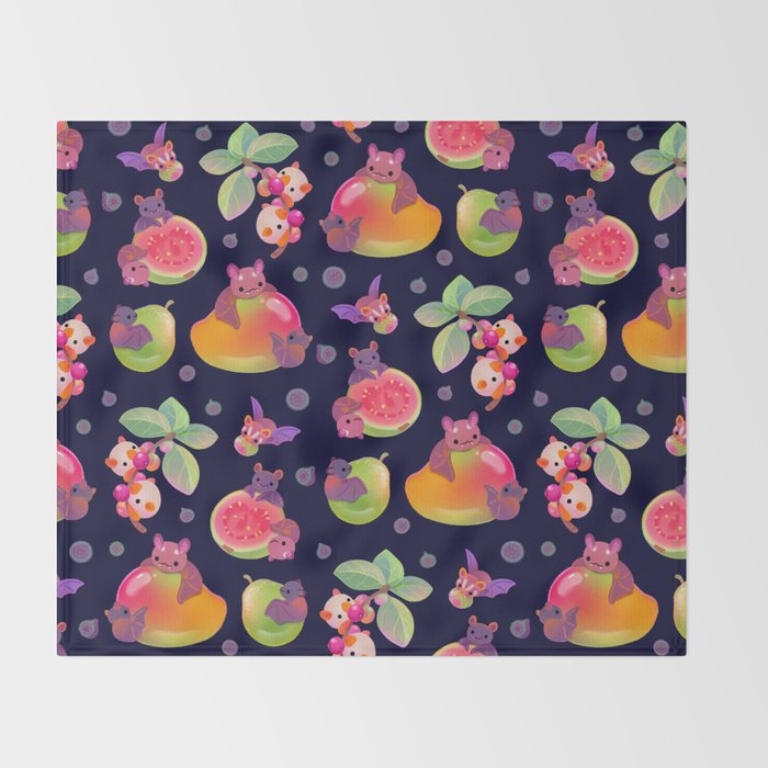 Fruit and bat - dark Throw Blanket Gallery Image 2