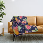 Fruit and bat - dark Throw Blanket Gallery Image 1