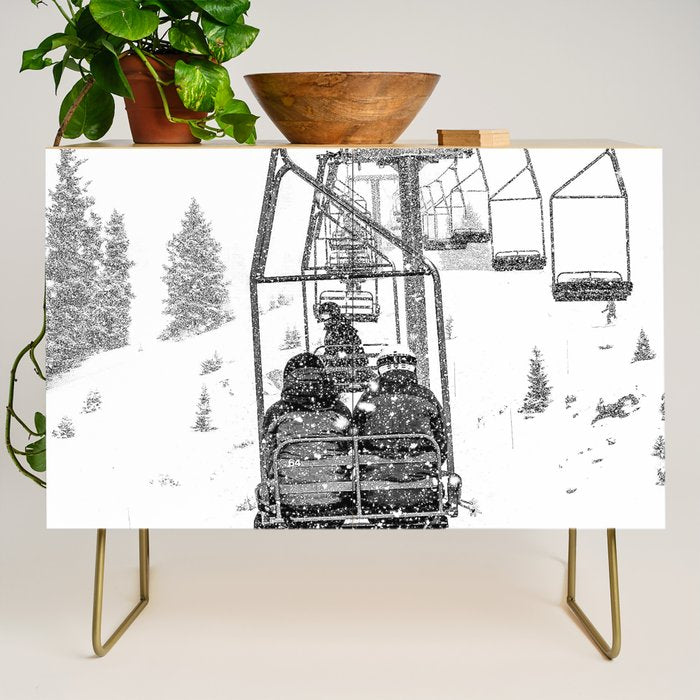 Snow Lift // Ski Chair Lift Colorado Mountains Black and White Snowboarding Vibes Photography Credenza Gallery Image 1