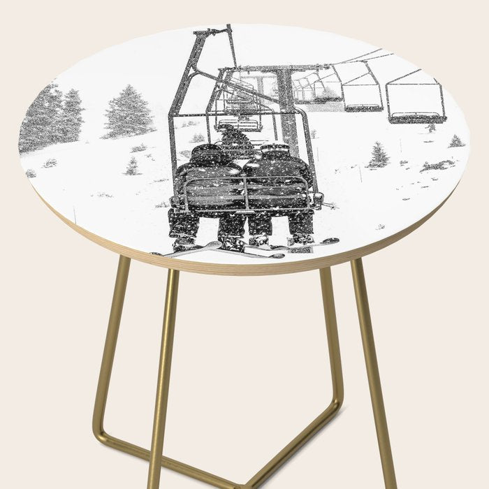 Snow Lift // Ski Chair Lift Colorado Mountains Black and White Snowboarding Vibes Photography Side Table Gallery Image 2