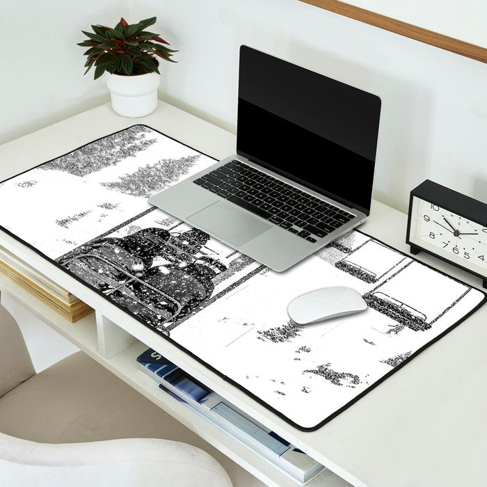 Snow Lift // Ski Chair Lift Colorado Mountains Black and White Snowboarding Vibes Photography Desk Mat Gallery Image 2
