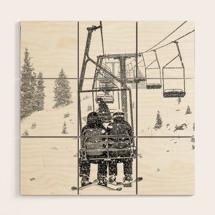 Snow Lift // Ski Chair Lift Colorado Mountains Black and White Snowboarding Vibes Photography Wood Wall Art