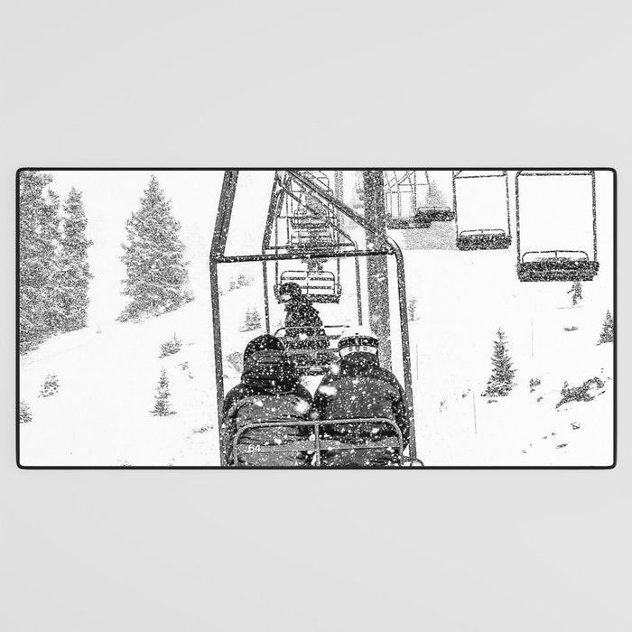 Snow Lift // Ski Chair Lift Colorado Mountains Black and White Snowboarding Vibes Photography Desk Mat Gallery Image 3