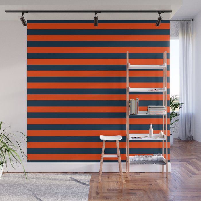Orange Pop & Navy Blue Tent Stripe Wall Mural Gallery Image 1