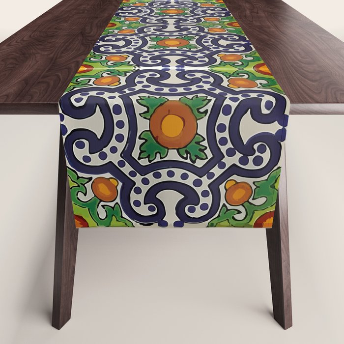 Oranges talavera tile abstract pattern modern decoration Table Runner Gallery Image 1