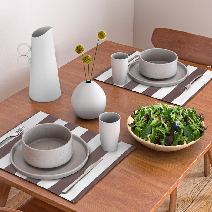 Dark Brown Granite and White Wide Vertical Cabana Tent Stripe Placemat Gallery Image 2