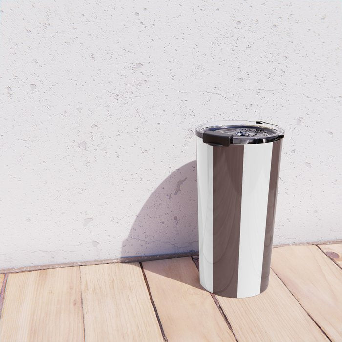 Dark Brown Granite and White Wide Vertical Cabana Tent Stripe Travel Mug Gallery Image 4