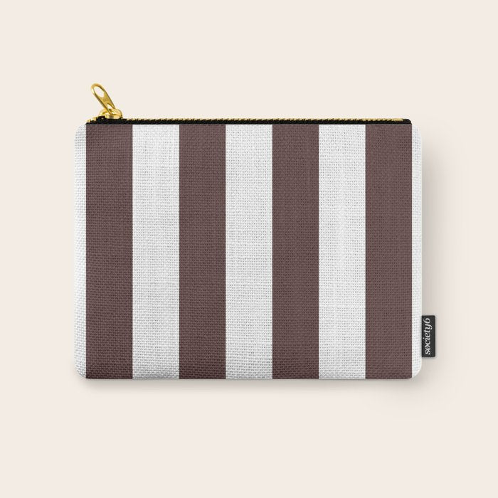 Dark Brown Granite and White Wide Vertical Cabana Tent Stripe Carry All Pouch Gallery Image 1