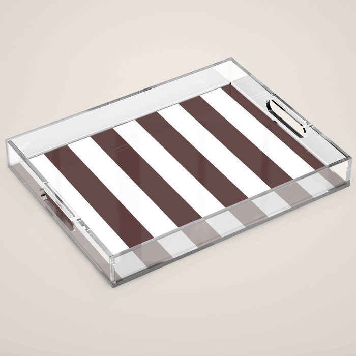 Dark Brown Granite and White Wide Vertical Cabana Tent Stripe Acrylic Tray Gallery Image 1