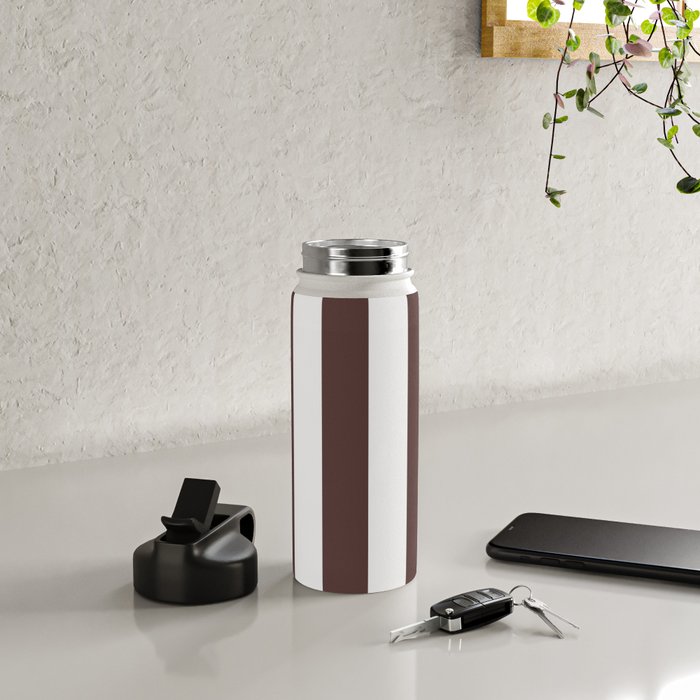 Dark Brown Granite and White Wide Vertical Cabana Tent Stripe Water Bottle Gallery Image 4