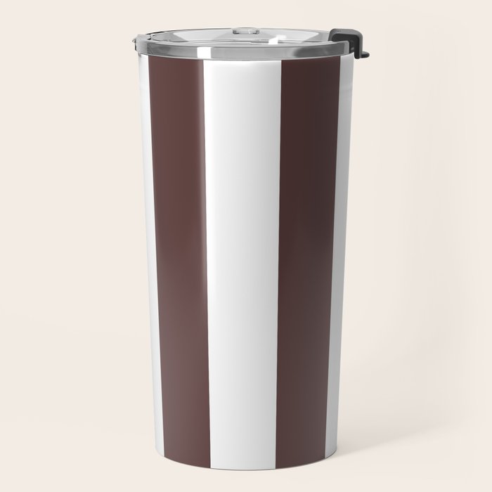 Dark Brown Granite and White Wide Vertical Cabana Tent Stripe Travel Mug Gallery Image 2